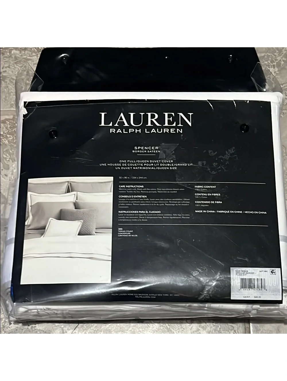 Lauren Ralph Lauren Spencer Duvet Cover in White/Soft Grey, Queen NEW w/Tag $335